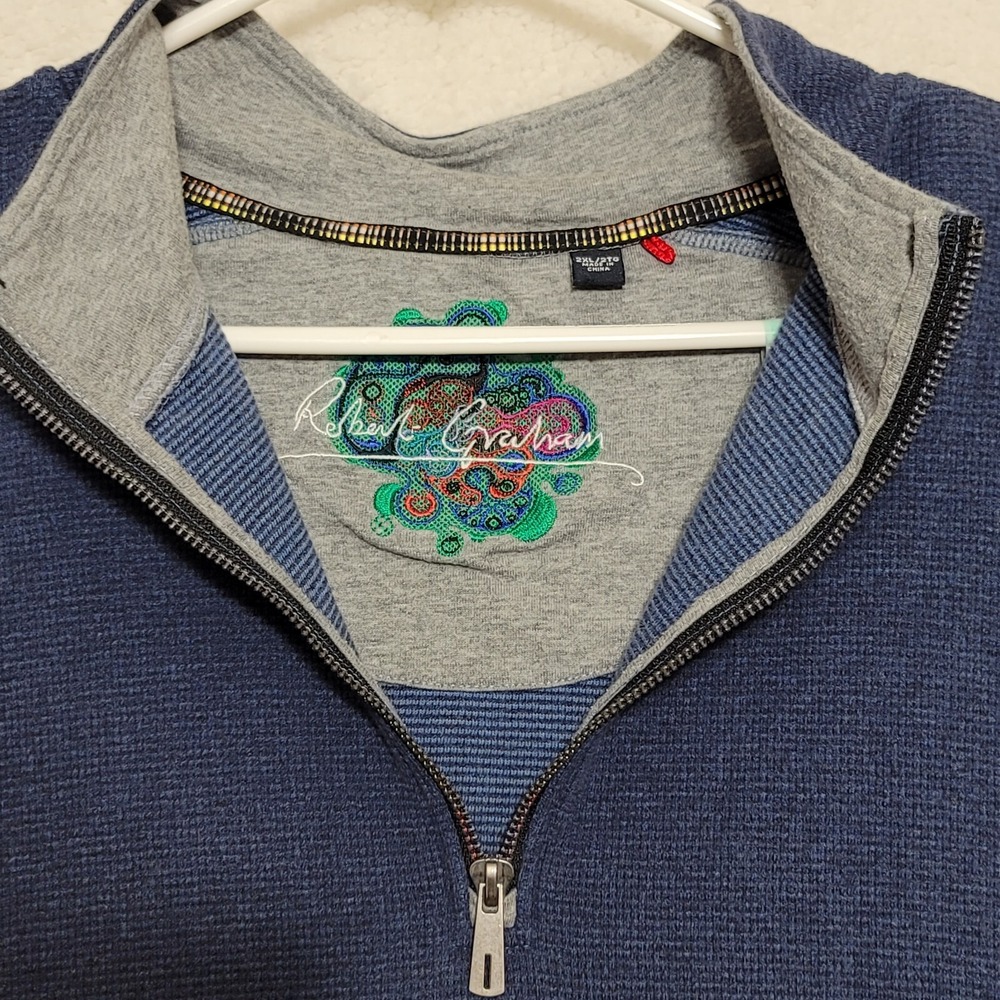 Robert Graham Mens Sweater Sz 2XL Blue 1/4 Zip Up Jacket Classic Fit - Picture 5 of 11
